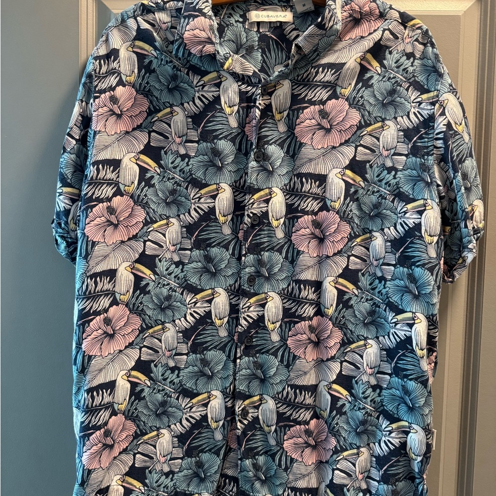 Cubavera Blue and Pink Tropical Print Men's Shirt
